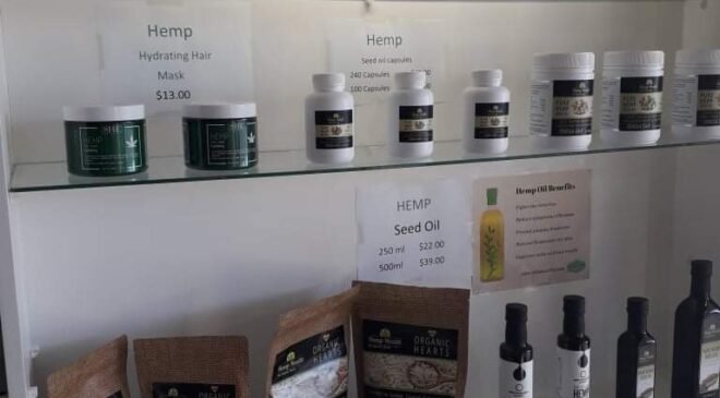 Hemp Health products on display closeup